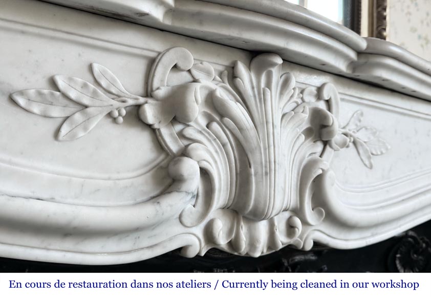 Louis XV style fireplace in Carrara marble, decorated with a palmette Louis XV style fireplace in Carrara marble, decorated with a palmette-2
