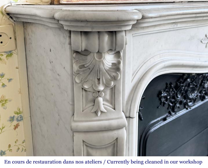 Louis XV style fireplace in Carrara marble, decorated with a palmette Louis XV style fireplace in Carrara marble, decorated with a palmette-4