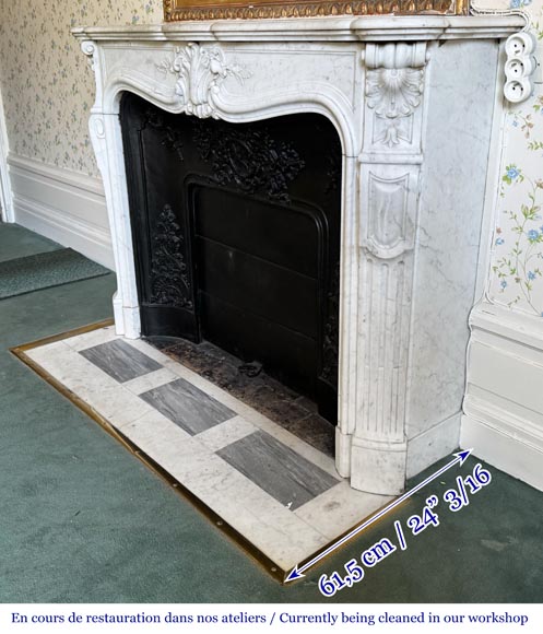 Louis XV style fireplace in Carrara marble, decorated with a palmette Louis XV style fireplace in Carrara marble, decorated with a palmette-6