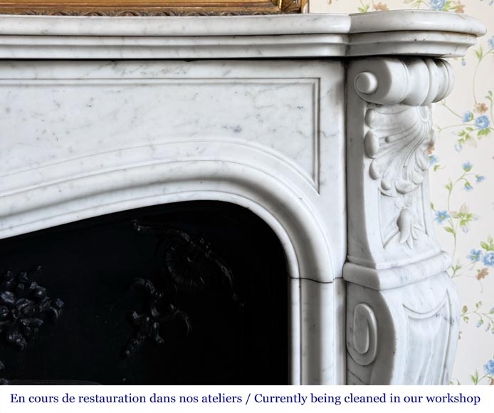 Louis XV style fireplace in Carrara marble, decorated with a palmette Louis XV style fireplace in Carrara marble, decorated with a palmette-7
