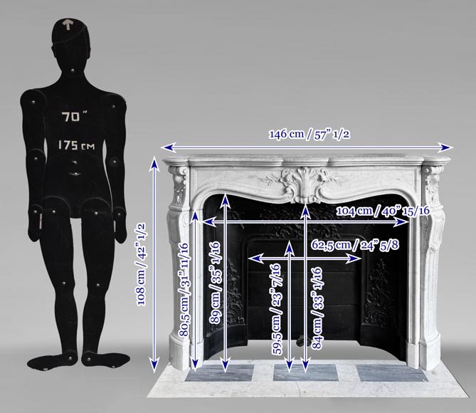 Louis XV style fireplace in Carrara marble, decorated with a palmette Louis XV style fireplace in Carrara marble, decorated with a palmette-14