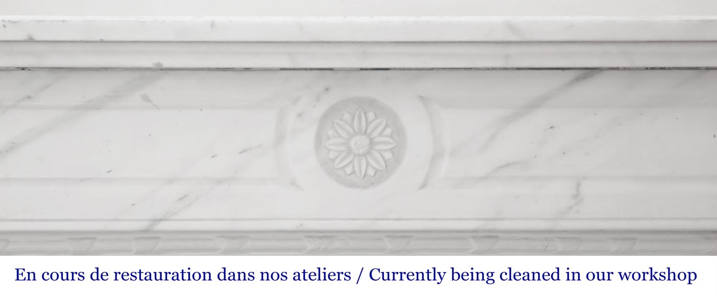 Louis XVI style fireplace in semi-statuary marble, decorated with a sunflower-1