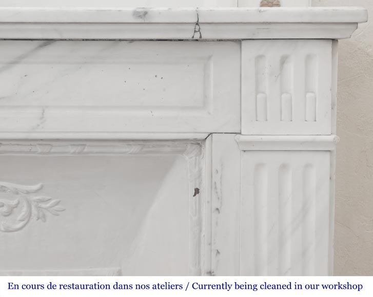 Louis XVI style fireplace in semi-statuary marble, decorated with a sunflower-6