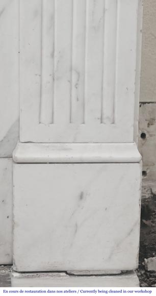 Louis XVI style fireplace in semi-statuary marble, decorated with a sunflower-7