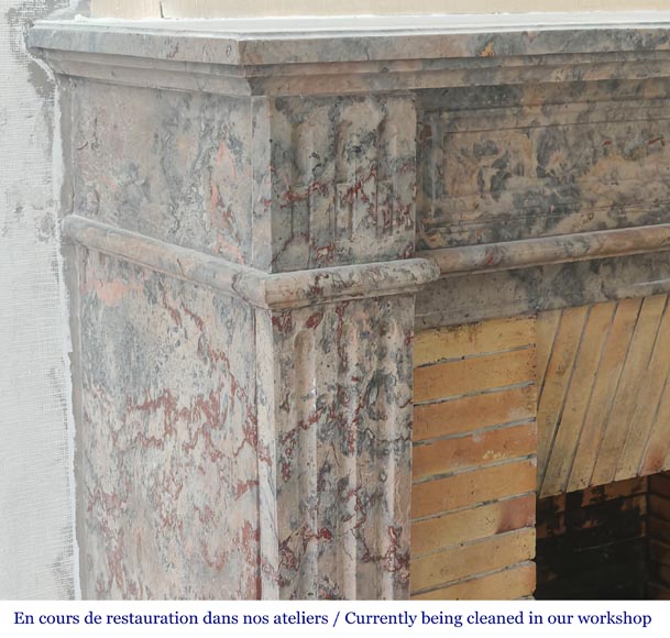 Louis XVI style fireplace with fluted feet, in pink Enjugerais marble-3