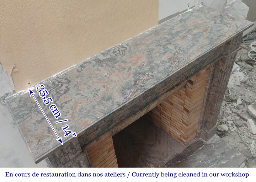 Louis XVI style fireplace with fluted feet, in pink Enjugerais marble-8