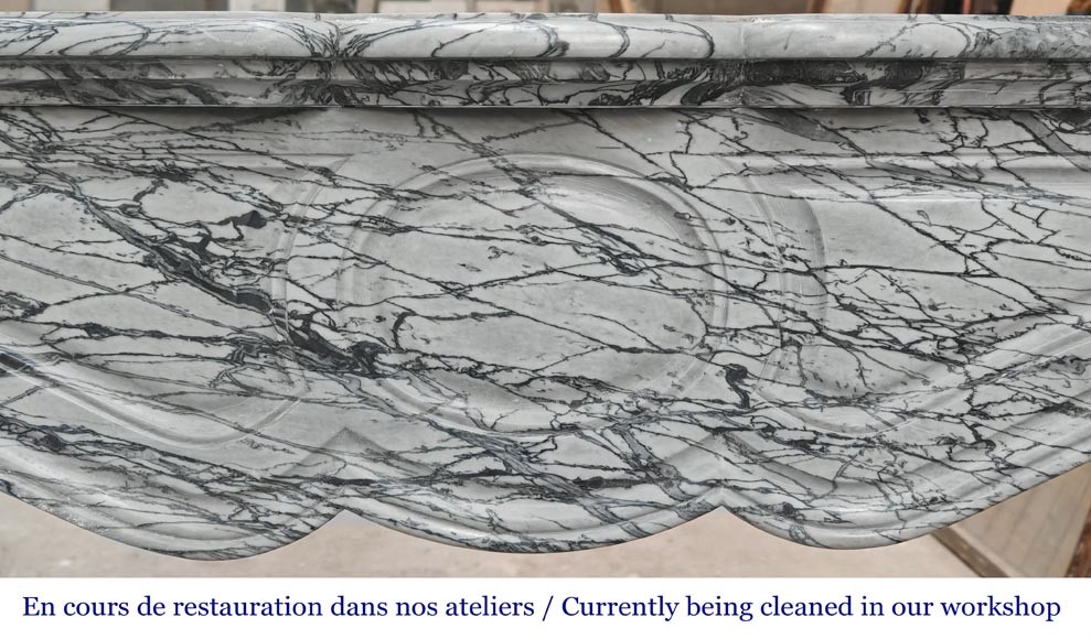 Louis XV style Pompadour model fireplace in blue floral marble-1