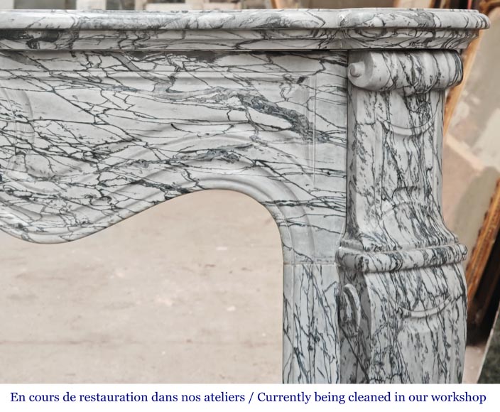 Louis XV style Pompadour model fireplace in blue floral marble-6