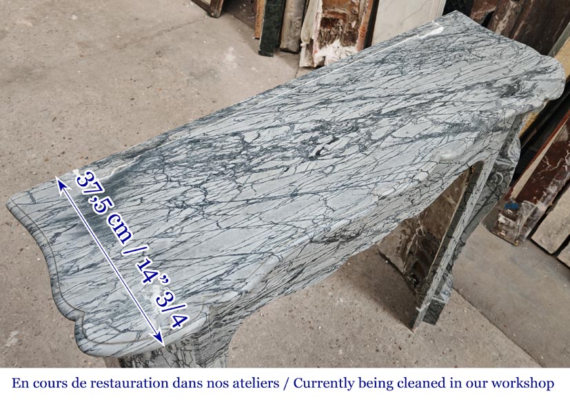 Louis XV style Pompadour model fireplace in blue floral marble-8