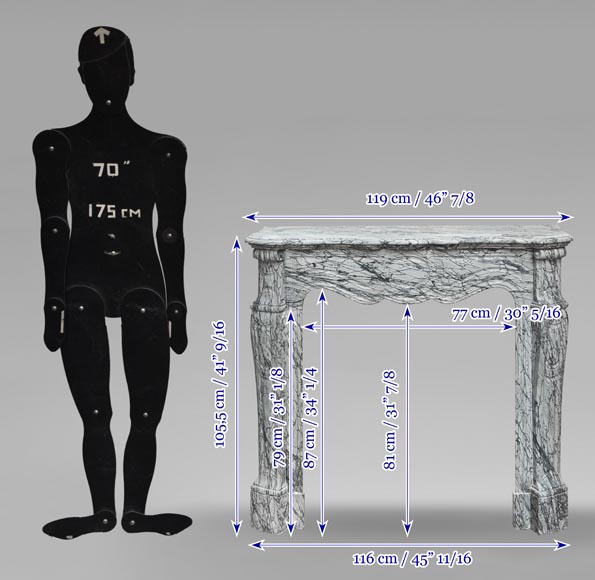 Louis XV style Pompadour model fireplace in blue floral marble-9