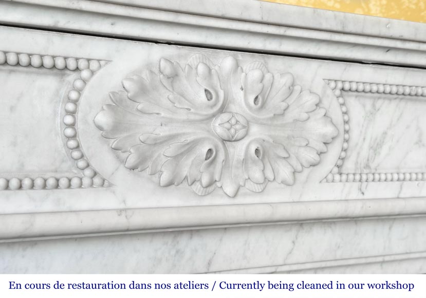 Louis XVI style fireplace in Carrara marble decorated with pearls-2