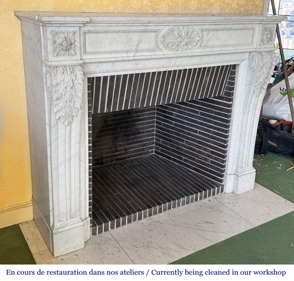 Louis XVI style fireplace in Carrara marble decorated with pearls-3