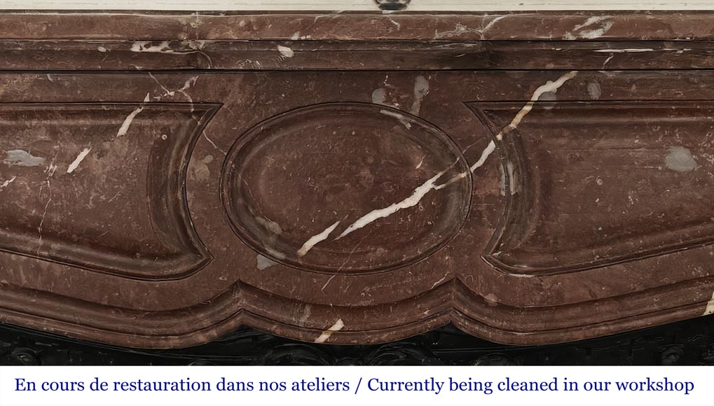 Louis XV style Pompadour model fireplace in northern red marble-1