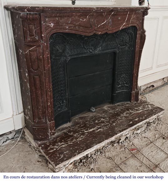 Louis XV style Pompadour model fireplace in northern red marble-2