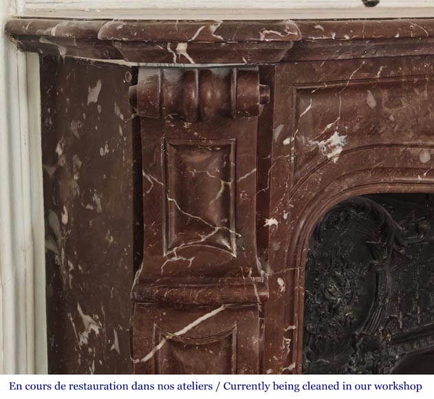 Louis XV style Pompadour model fireplace in northern red marble-3