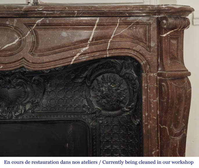 Louis XV style Pompadour model fireplace in northern red marble-6