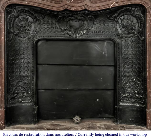 Louis XV style Pompadour model fireplace in northern red marble-9