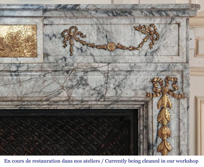 Napoleon III style fireplace in veined granite, with bronze decoration-8