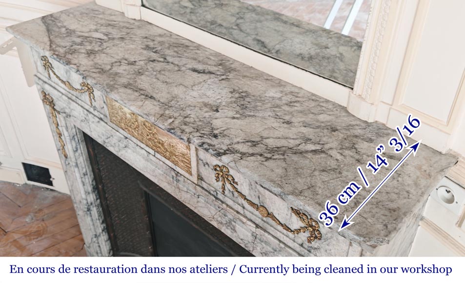 Napoleon III style fireplace in veined granite, with bronze decoration-12