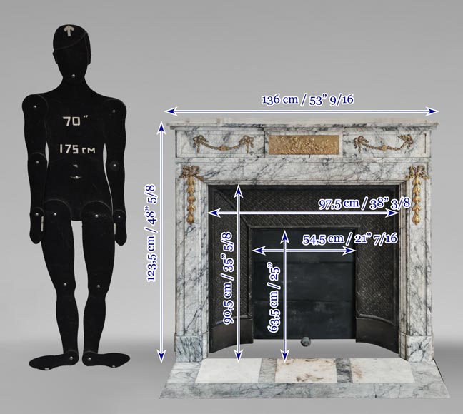 Napoleon III style fireplace in veined granite, with bronze decoration-13