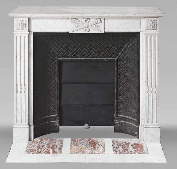 Louis XVI style fireplace in Carrara marble decorated with a torch and a quiver-0