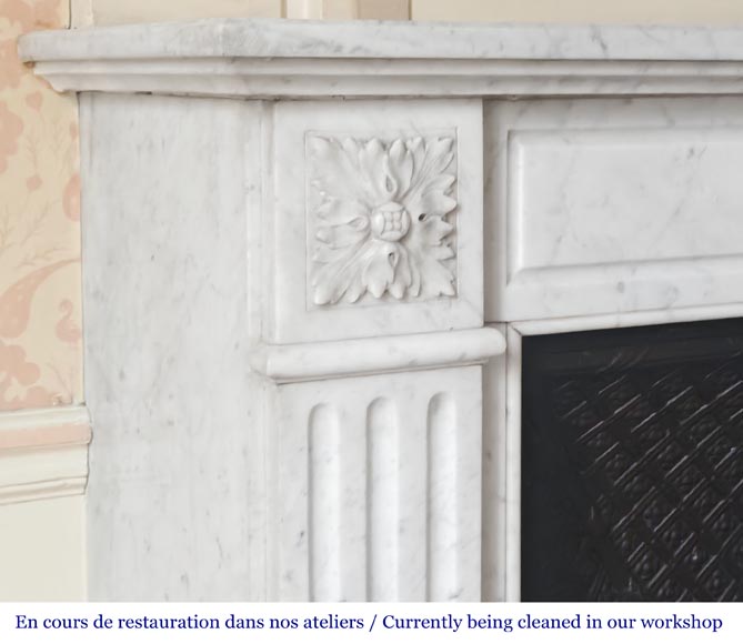 Louis XVI style fireplace in Carrara marble decorated with a torch and a quiver-3