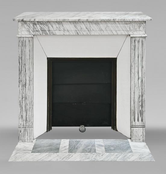 Louis XVI style molded fireplace in veined Carrara marble-0