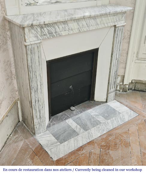 Louis XVI style molded fireplace in veined Carrara marble-2