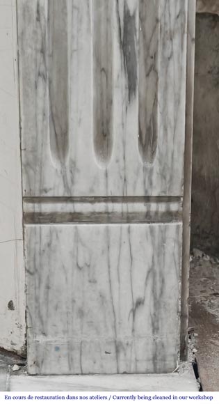 Louis XVI style molded fireplace in veined Carrara marble-7