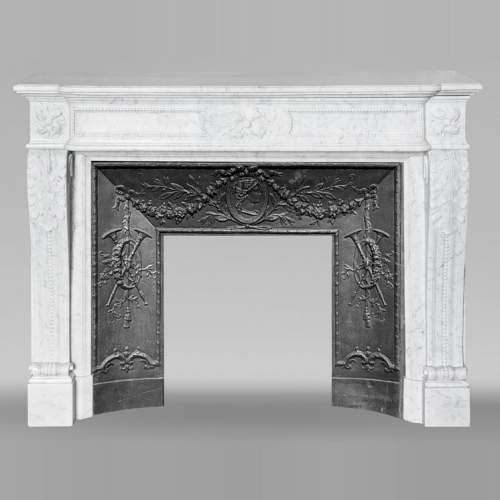 Louis XVI style fireplace with pearl decoration, in Carrara marble