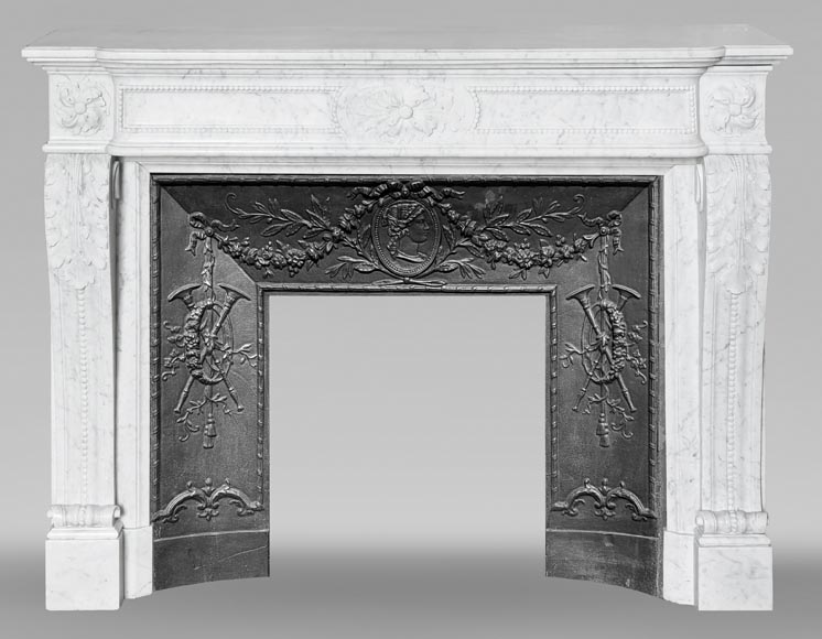 Louis XVI style fireplace with pearl decoration, in Carrara marble-0