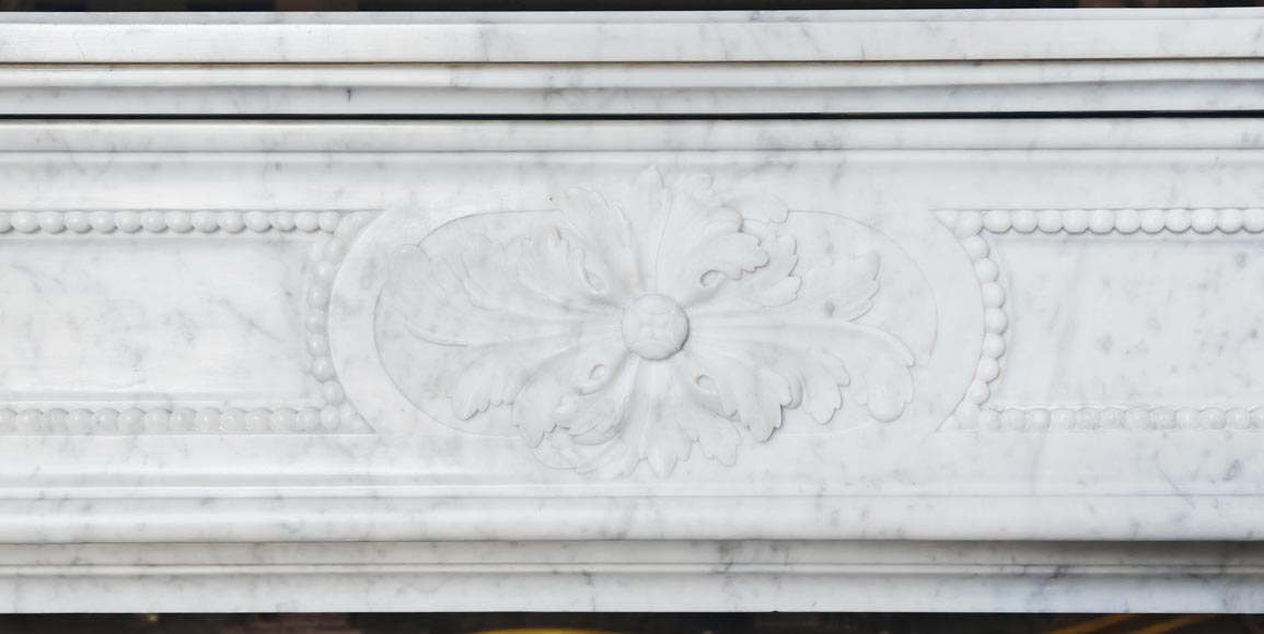 Louis XVI style fireplace with pearl decoration, in Carrara marble-1