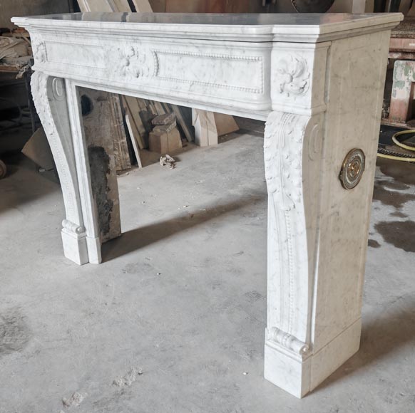 Louis XVI style fireplace with pearl decoration, in Carrara marble-6