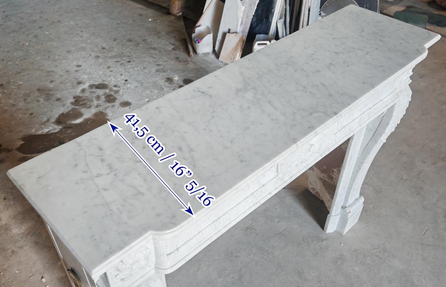 Louis XVI style fireplace with pearl decoration, in Carrara marble-9