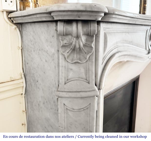 Louis XV style fireplace decorated with a shell, in Carrara marble-3