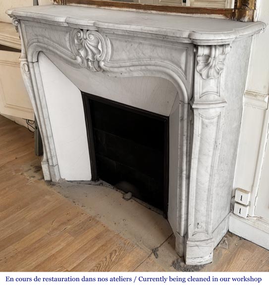 Louis XV style fireplace decorated with a shell, in Carrara marble-5