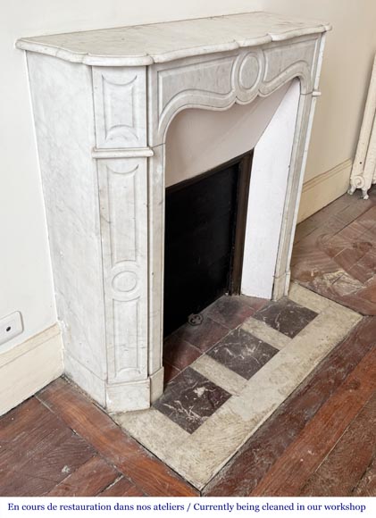 Louis XV style Pompadour model fireplace, in Carrara marble-2