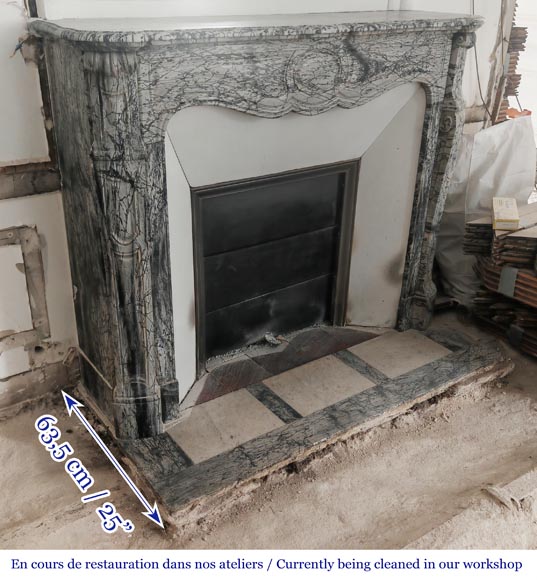 Louis XV style Pompadour model fireplace, in blue floral marble Louis XV style Pompadour model fireplace, in blue floral marble-2