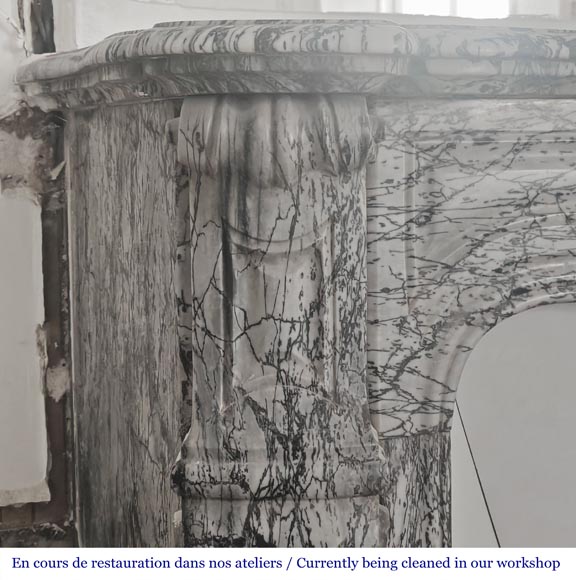 Louis XV style Pompadour model fireplace, in blue floral marble Louis XV style Pompadour model fireplace, in blue floral marble-3