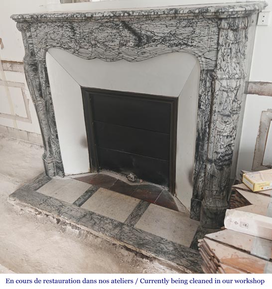 Louis XV style Pompadour model fireplace, in blue floral marble Louis XV style Pompadour model fireplace, in blue floral marble-5