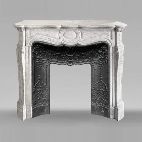 Louis XV style Pompadour model fireplace, in Carrara marble