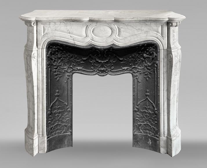 Louis XV style Pompadour model fireplace, in Carrara marble Louis XV style Pompadour model fireplace, in Carrara marble-0