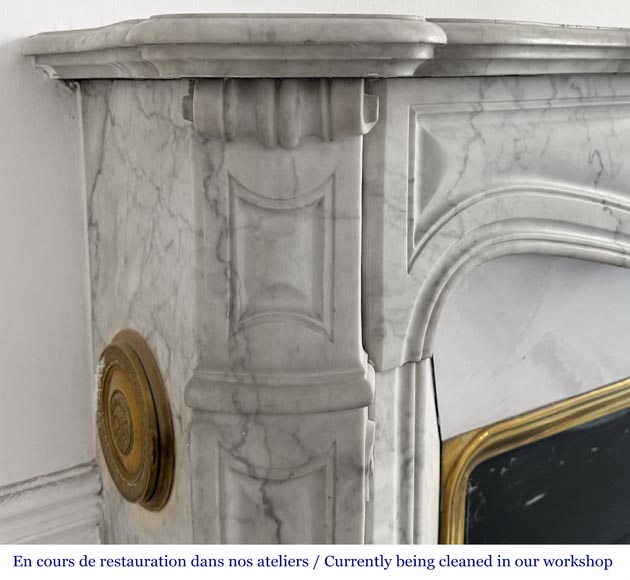 Louis XV style Pompadour model fireplace, in Carrara marble Louis XV style Pompadour model fireplace, in Carrara marble-3