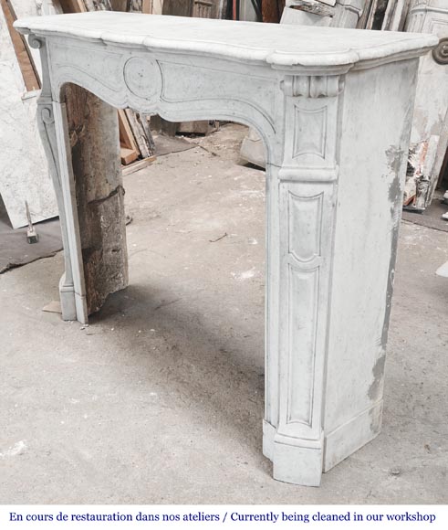 Louis XV style Pompadour model fireplace in Carrara marble-5