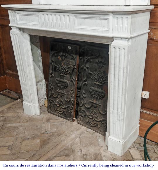 Louis XVI style fireplace in Carrara marble, decorated with fluting-5