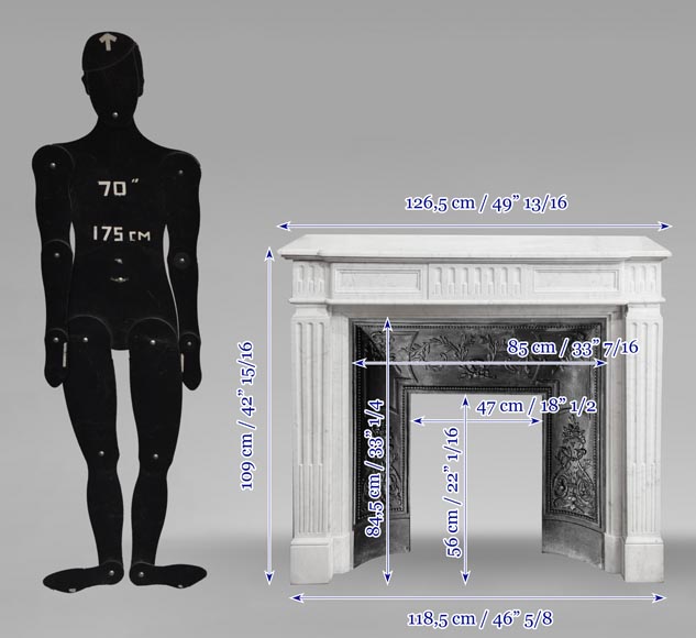 Louis XVI style fireplace in Carrara marble, decorated with fluting-9