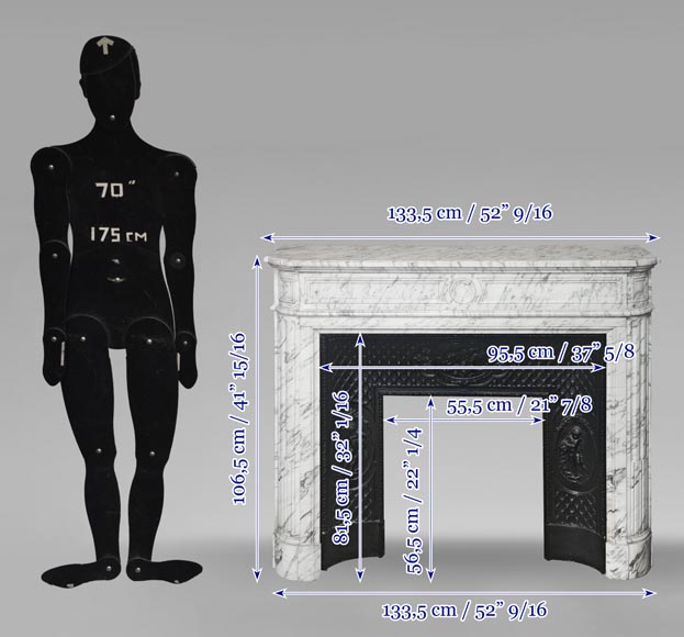 Louis XVI style fireplace with rounded corners, in Arabescato marble-10