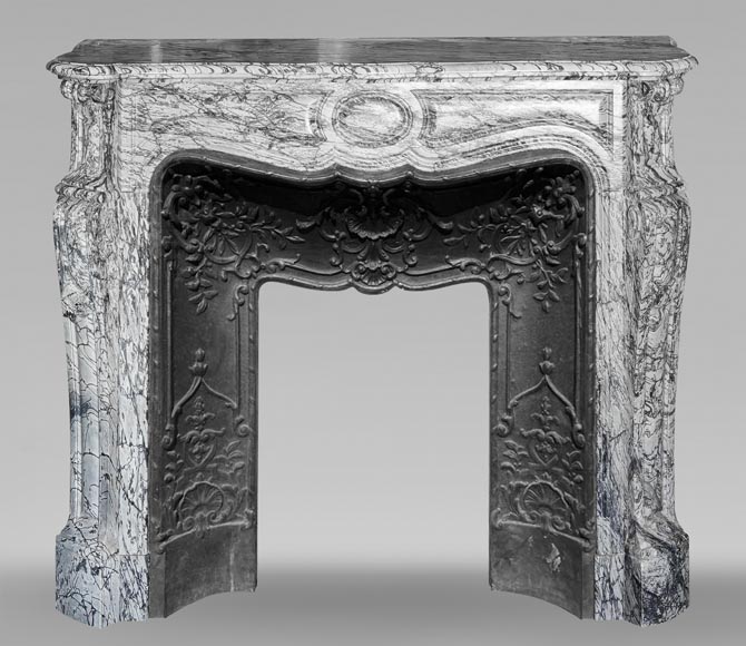 Louis XV style Pompadour model fireplace in blue floral marble-0