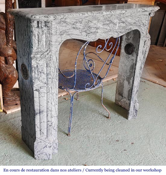 Louis XV style Pompadour model fireplace in blue floral marble-2