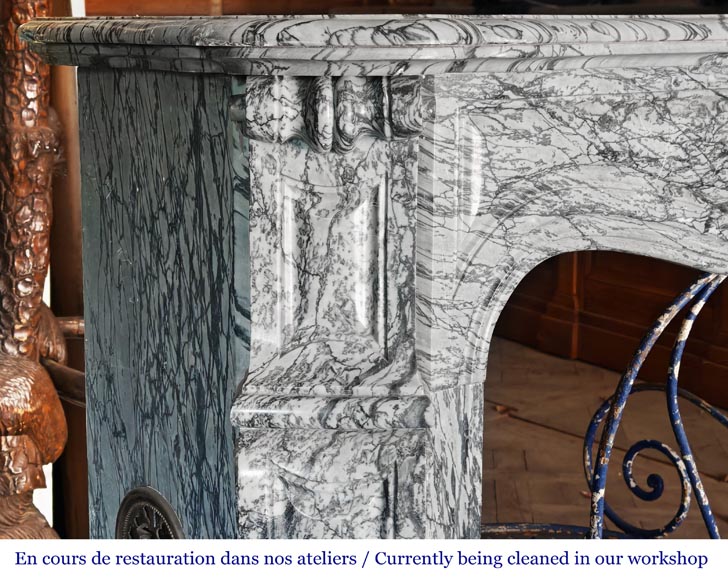 Louis XV style Pompadour model fireplace in blue floral marble-3